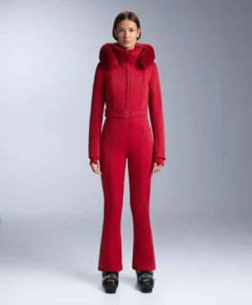 Waterafstotende, getailleerde ski-jumpsuit van stretchstof