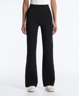 Wijd uitlopende broek met hoge taille en neopreen-effect
