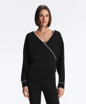 Wrap-sweatshirt met contrasterende biezen en modal